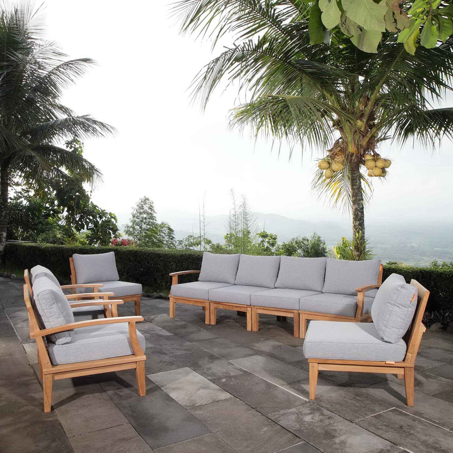 Patio Teak Sectional Set - Elegant Patio Marina 8-Piece Outdoor Teak Sectional Set by Modway