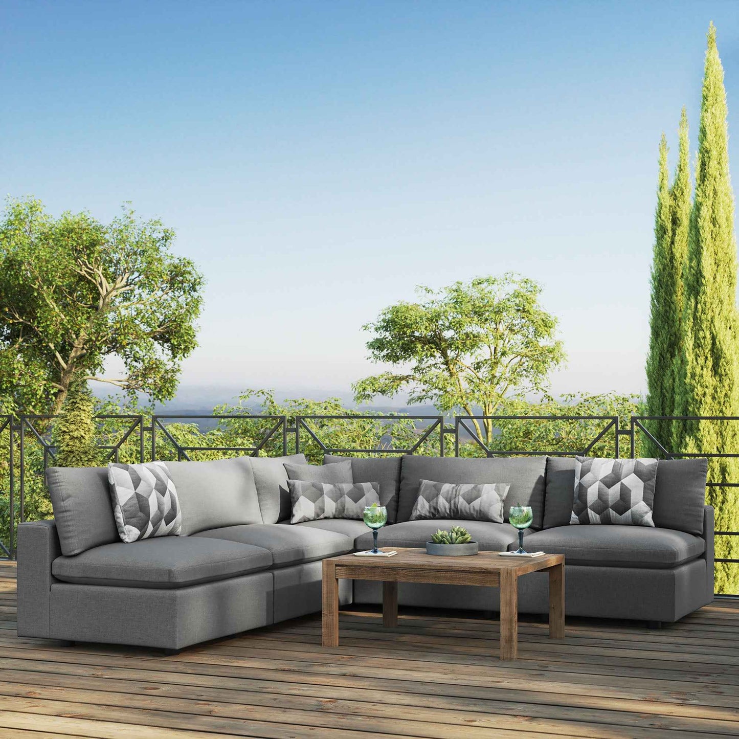 Elegant Patio Outdoor Sectional Sofa Set by Modway, Stylish 5-Piece Furniture for Patios