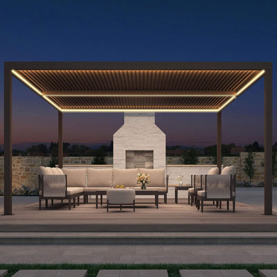 Alora Aluminum Louvered Patio Pergola with LED Lights, Pergola Only