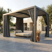 12X20 Louvered Pergola,Dark Grey Aluminum Frame with Adjustable Rainproof Roof, Featuring Waterproof Curtains and Nets — Studio Shot