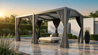 12X20 Louvered Pergola,Dark Grey Aluminum Frame with Adjustable Rainproof Roof, Featuring Waterproof Curtains and Nets — Lifestyle