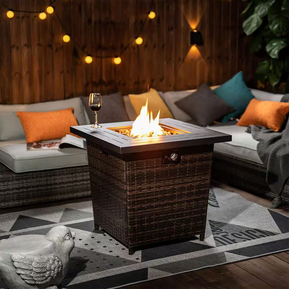 28 In. 40000BTU Wicker Square Fire Pit Table
