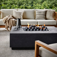 Fire Pit Table Designed for Year-Round Outdoor Entertainment, Concrete Construction, Wind Guard Spheres, Multi-Function
