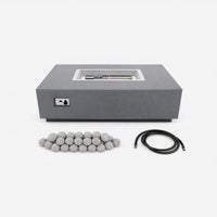 Fire Pit Table Designed for Year-Round Outdoor Entertainment, Concrete Construction, Wind Guard Spheres, Multi-Function