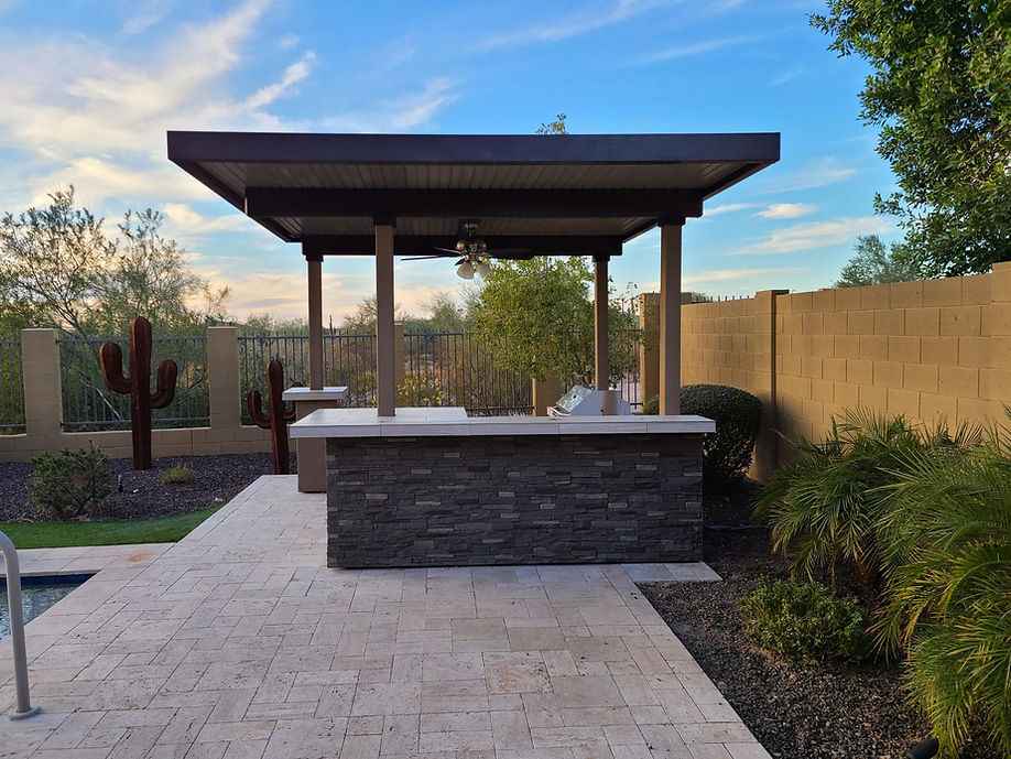 KoKoMo Outdoor Kitchen BBQ Island with 12' x 12' Pergola, Built-In 4-Burner Grill, Refrigerator, and Lighting