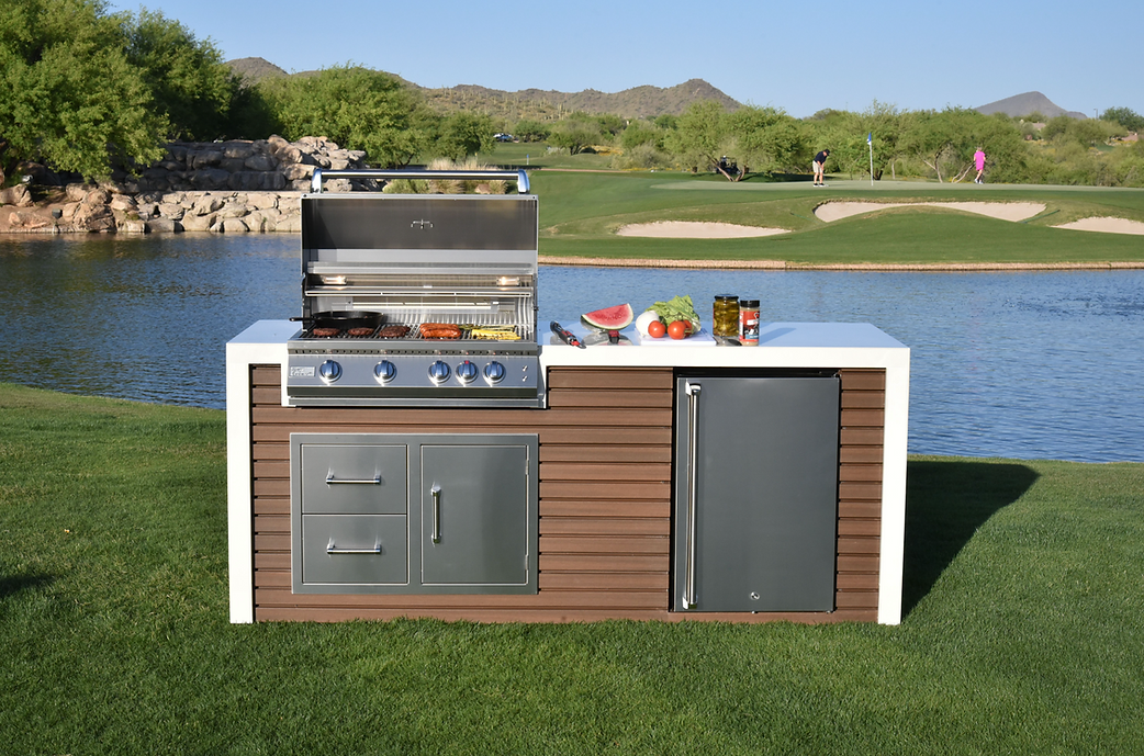 KoKoMo Outdoor Kitchen Island with Waterfall Edge, 32” Built-In Grill