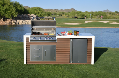 KoKoMo Outdoor Kitchen Island with Waterfall Edge, 32” Built-In Grill