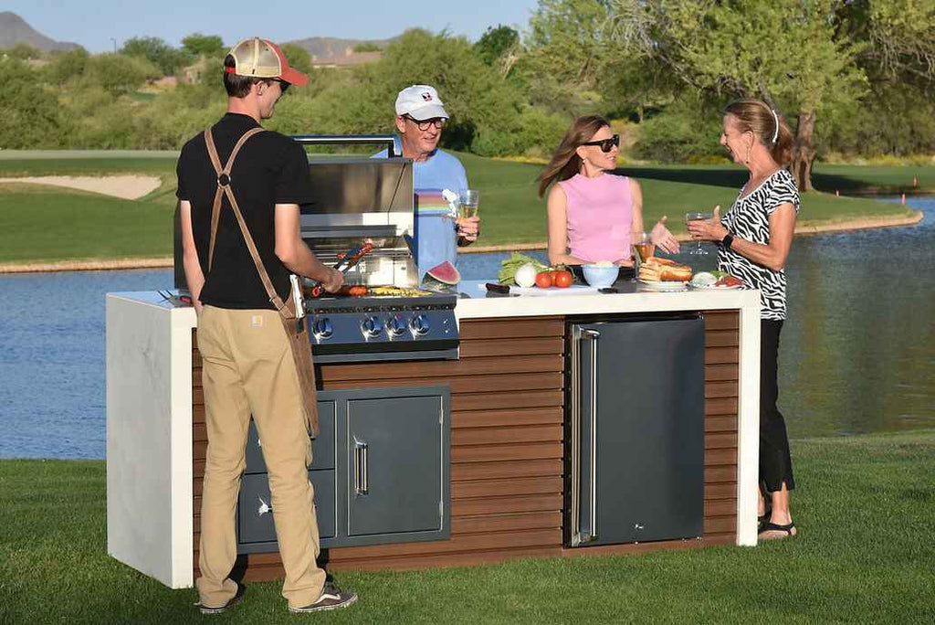 KoKoMo Outdoor Kitchen Island with Waterfall Edge, 32” Built-In Grill