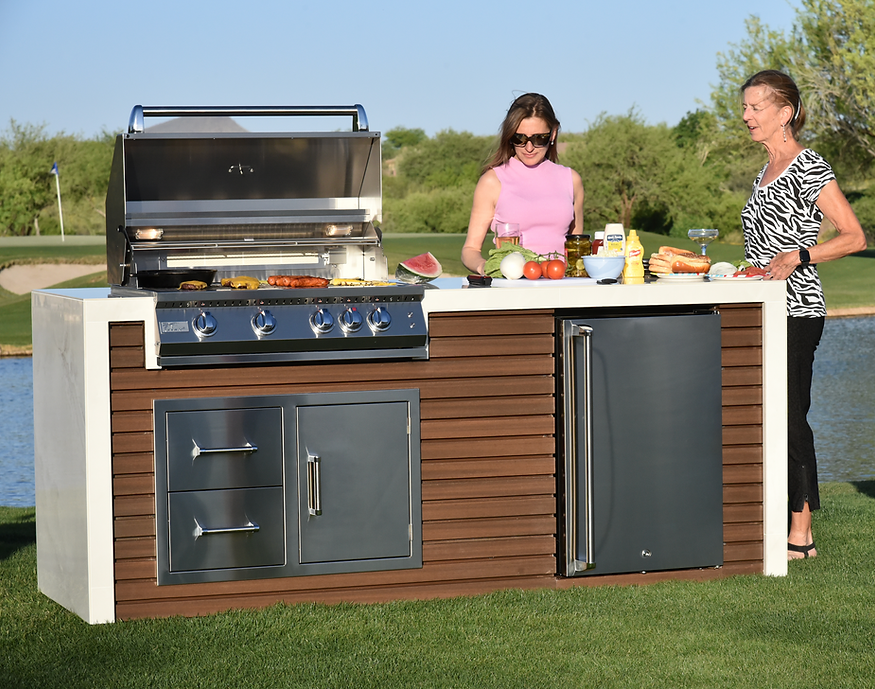 KoKoMo Outdoor Kitchen Island with Waterfall Edge, 32” Built-In Grill