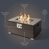 32 In. Propane Fire Pit Table, 40,000 BTU Auto-Ignition Gas Fire Table for outside Patio — infographic
