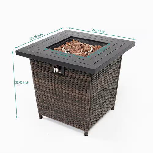 28 In. 40000BTU Wicker Square Fire Pit Table