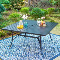Black 9-Piece Metal Outdoor Patio Dining Set with Slat Square Table and Fashion Stackable Chairs