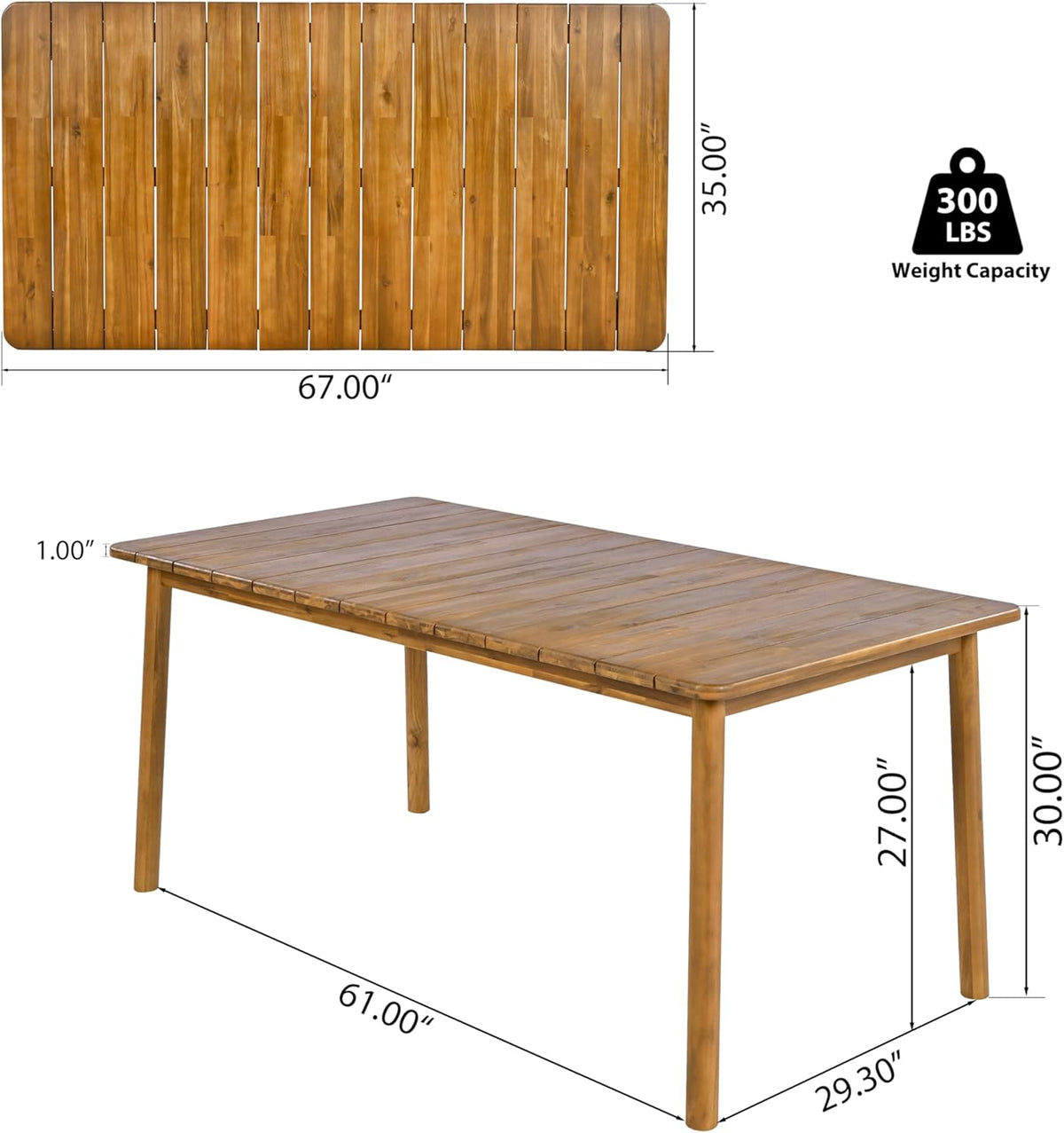 Belas Acacia Wood 7 Piece Outdoor Dining Set, Patio Dining Table Set for 6, Rectangular Dining Table and Chair Set with Cushion for Garden/Poolside Family Gathering, Teak+Beige