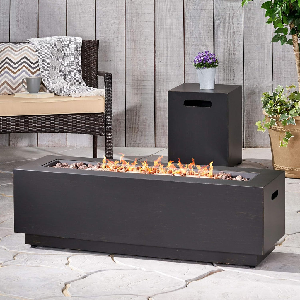 Welling Outdoor Rectangular Fire Pit with Tank Holder, Brushed Brown