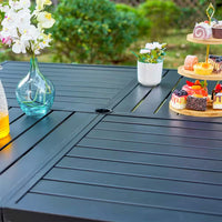 Black 9-Piece Metal Outdoor Patio Dining Set with Slat Square Table and Fashion Stackable Chairs