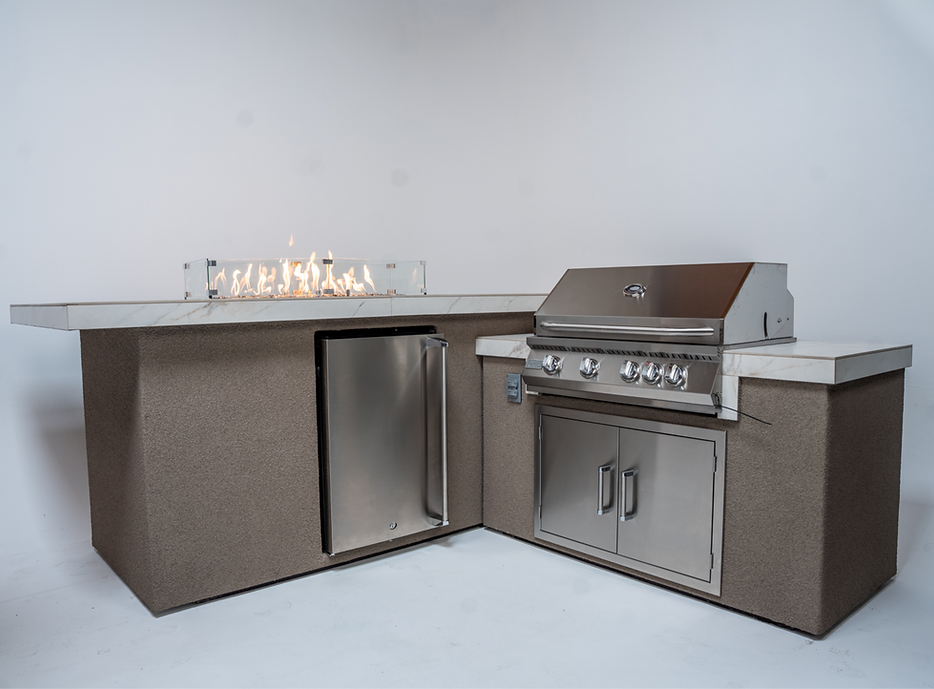 KoKoMo Outdoor Kitchen Island with Fire Feature, 7'6" x 9'