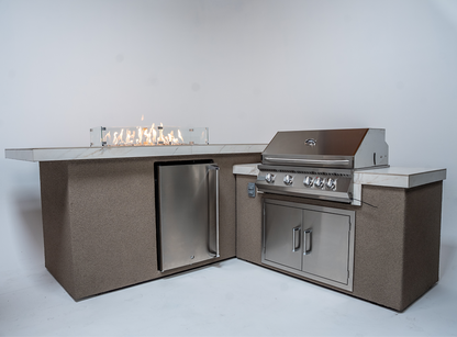 KoKoMo Outdoor Kitchen Island with Fire Feature, 7'6" x 9'