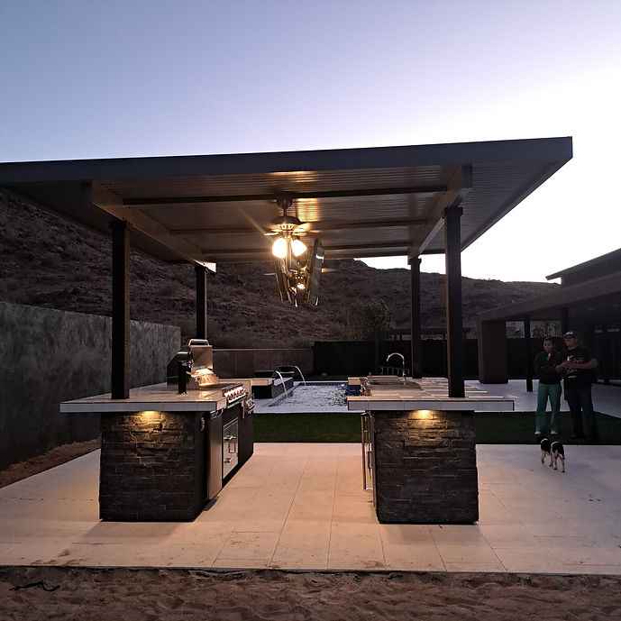 Outdoor Kitchen Island Built for Ultimate Entertainment, Dual 55" TVs, Built-In BBQ Grill, Stainless Steel Storage