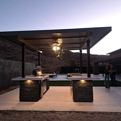 Outdoor Kitchen Island Built for Ultimate Entertainment, Dual 55" TVs, Built-In BBQ Grill, Stainless Steel Storage