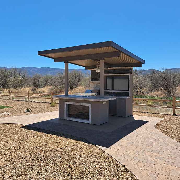 KoKoMo Baja Outdoor Kitchen with 12x12 Patio Cover, Complete Modular BBQ Island with Grill, Fridge & Bar Seating