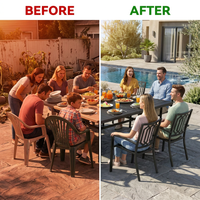 Black 9-Piece Metal Outdoor Patio Dining Set with Slat Square Table and Fashion Stackable Chairs — Before & After