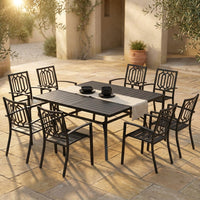 Black 9-Piece Metal Outdoor Patio Dining Set with Slat Square Table and Fashion Stackable Chairs — Studio Shot