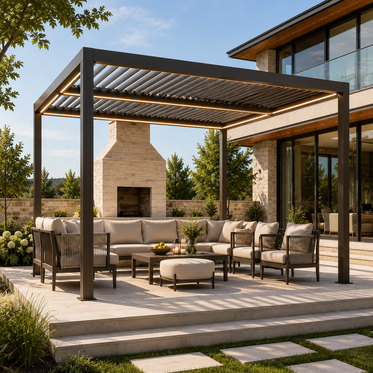 Alora Aluminum Louvered Patio Pergola with LED Lights, Pergola Only