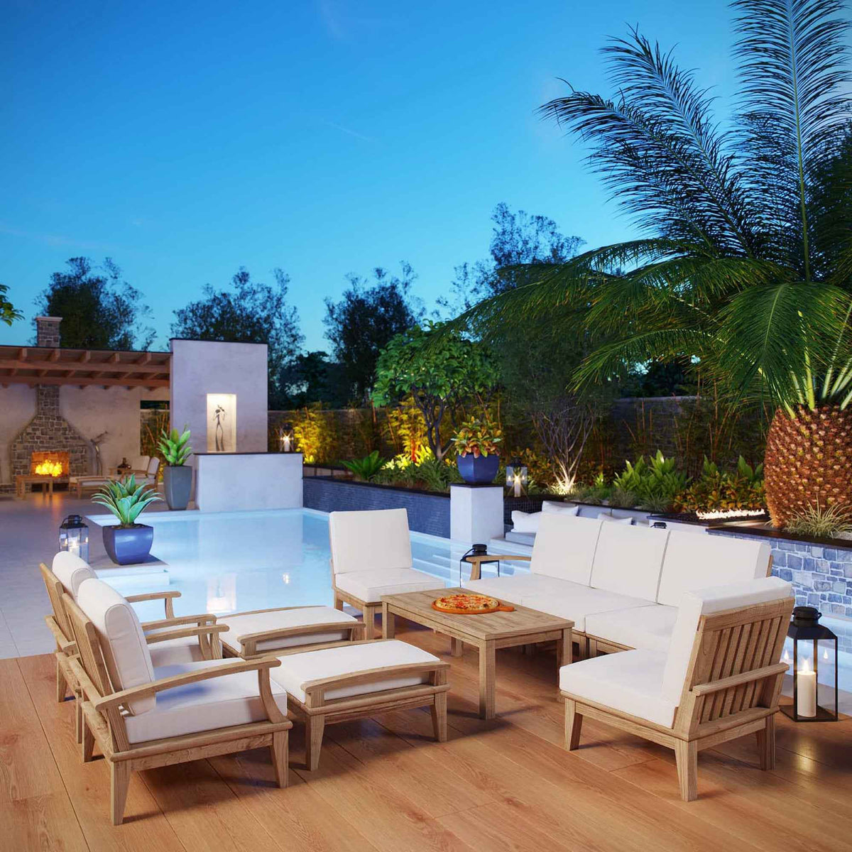 Elegant Patio Marina Teak Outdoor Seating Set - 10-Piece Modway Collection