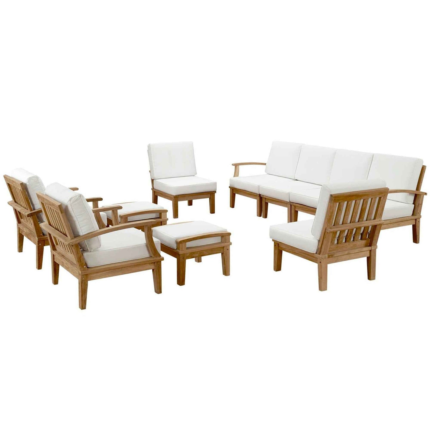 Modway Marina Outdoor Teak Patio Set with White Cushions, 10-Piece Collection by Patio Elegance