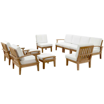Modway Marina Outdoor Teak Patio Set with White Cushions, 10-Piece Collection by Patio Elegance