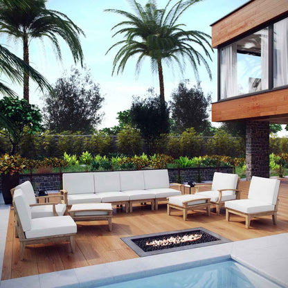 Modway Marina Outdoor Teak Patio Set with White Cushions, 10-Piece Collection by Patio Elegance