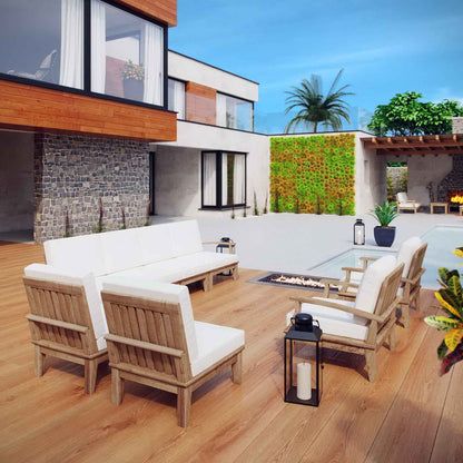 Patio Teak Sectional Set - Elegant Patio Marina 8-Piece Outdoor Teak Sectional Set by Modway
