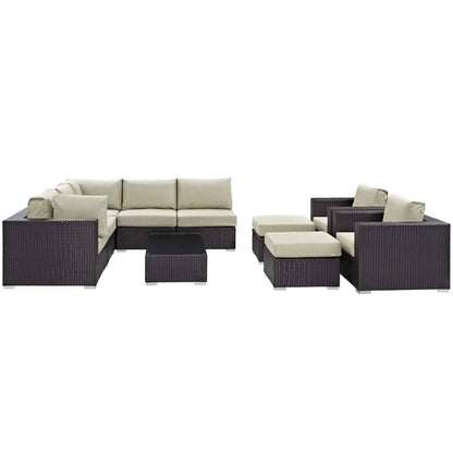 Elegant Patio Outdoor Sectional Set - 10-Piece Convene Lounge Set by Modway