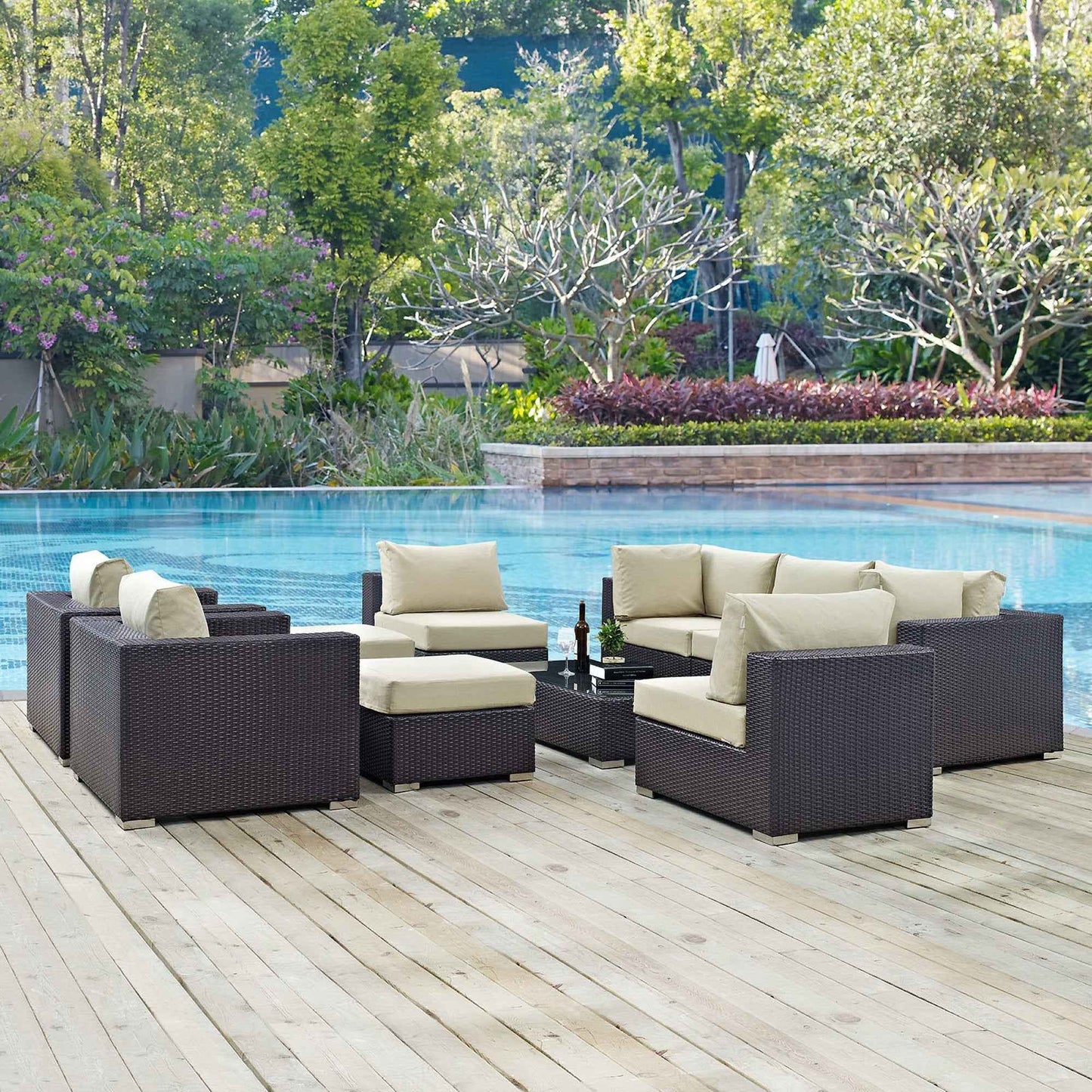 Elegant Patio Outdoor Sectional Set - 10-Piece Convene Lounge Set by Modway