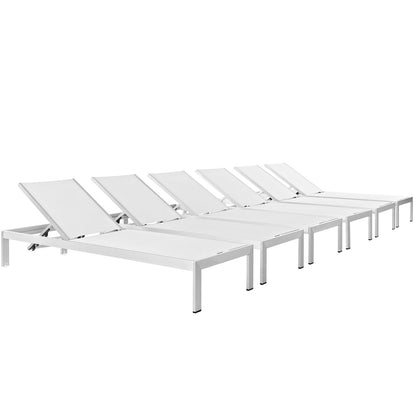 Modway Shore Outdoor Chaise Lounge Set, 6-Piece Aluminum Patio Collection