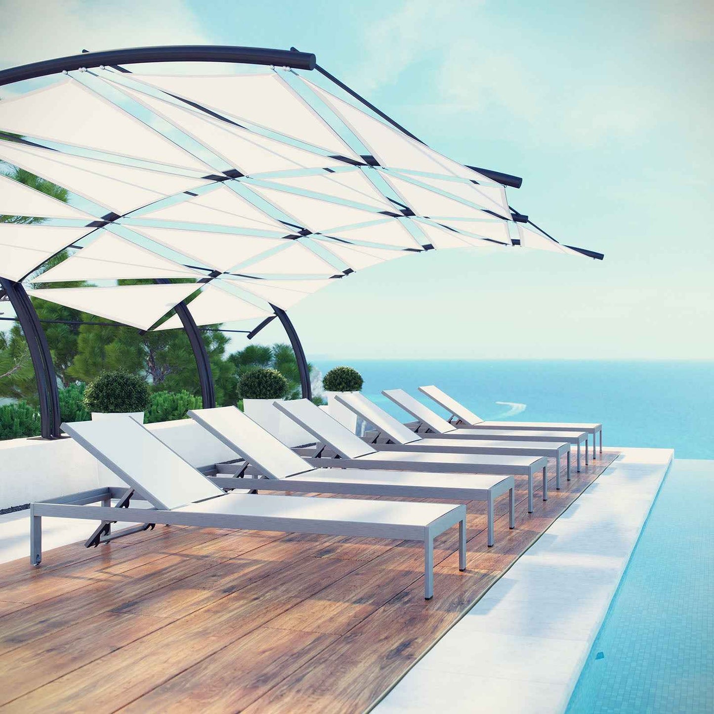 Modway Shore Outdoor Chaise Lounge Set, 6-Piece Aluminum Patio Collection