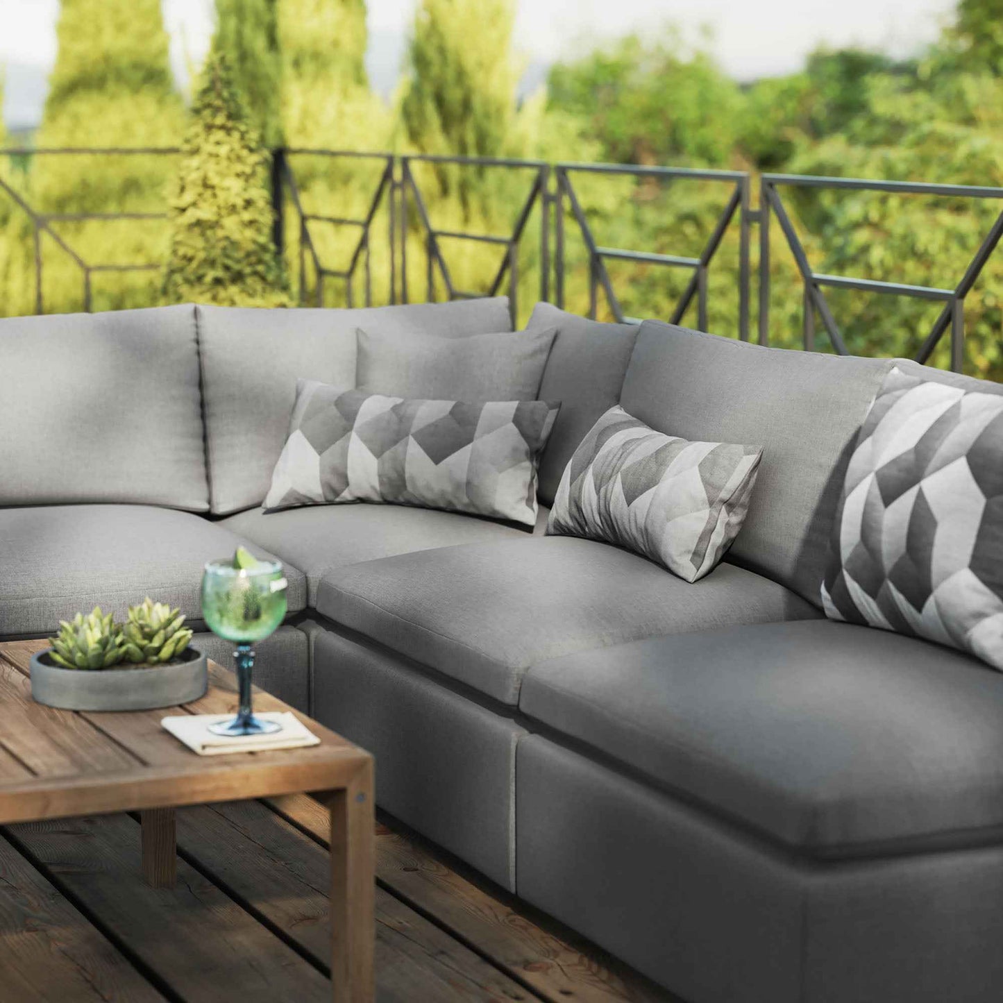 Elegant Patio Outdoor Sectional Sofa Set by Modway, Stylish 5-Piece Furniture for Patios