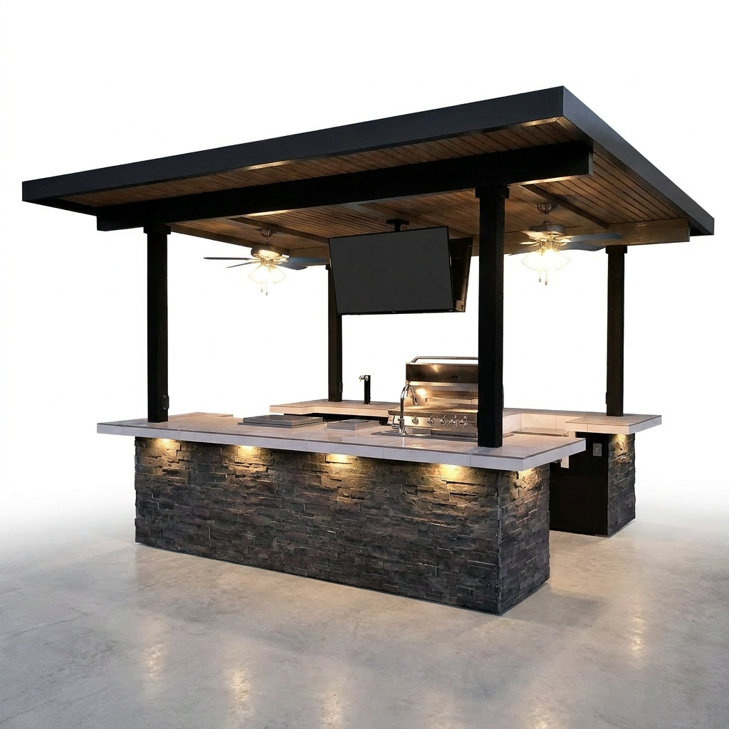 KoKoMo Big Island Sports Bar Outdoor Kitchen Grill – Dual 55” TVs + Built-In BBQ — Studio Shot