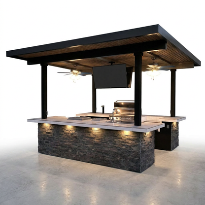 KoKoMo Big Island Sports Bar Outdoor Kitchen Grill – Dual 55” TVs + Built-In BBQ — Studio Shot