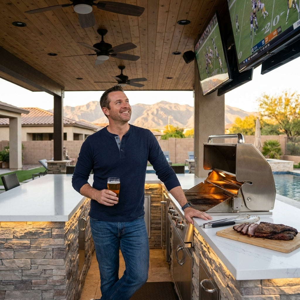 KoKoMo Big Island Sports Bar Outdoor Kitchen Grill – Dual 55” TVs + Built-In BBQ — Lifestyle