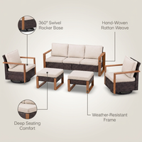 Luxury Outdoor Wicker Patio Furniture Set,5 Piece Deep Seating Outdoor Conversation Set with Patio Swivel Rocker Patio Chairs,Rattan Couch and Ottomans for Deck Porch Poolside — infographic