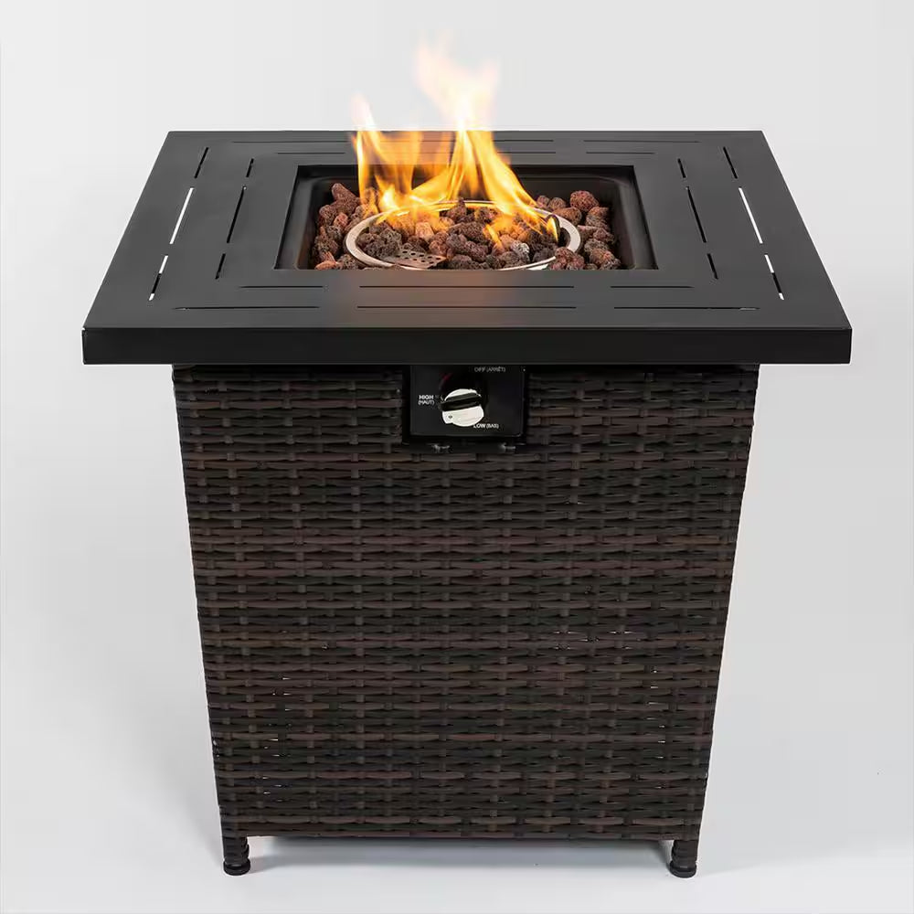 28 In. 40000BTU Wicker Square Fire Pit Table
