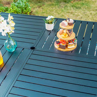 Black 9-Piece Metal Outdoor Patio Dining Set with Slat Square Table and Fashion Stackable Chairs