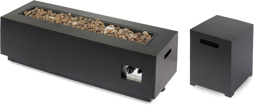 Welling Outdoor Rectangular Fire Pit with Tank Holder, Brushed Brown