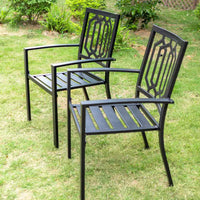 Black 9-Piece Metal Outdoor Patio Dining Set with Slat Square Table and Fashion Stackable Chairs