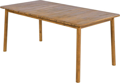 Belas Acacia Wood 7 Piece Outdoor Dining Set, Patio Dining Table Set for 6, Rectangular Dining Table and Chair Set with Cushion for Garden/Poolside Family Gathering, Teak+Beige