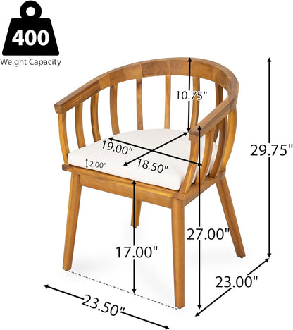 Belas Acacia Wood 7 Piece Outdoor Dining Set, Patio Dining Table Set for 6, Rectangular Dining Table and Chair Set with Cushion for Garden/Poolside Family Gathering, Teak+Beige
