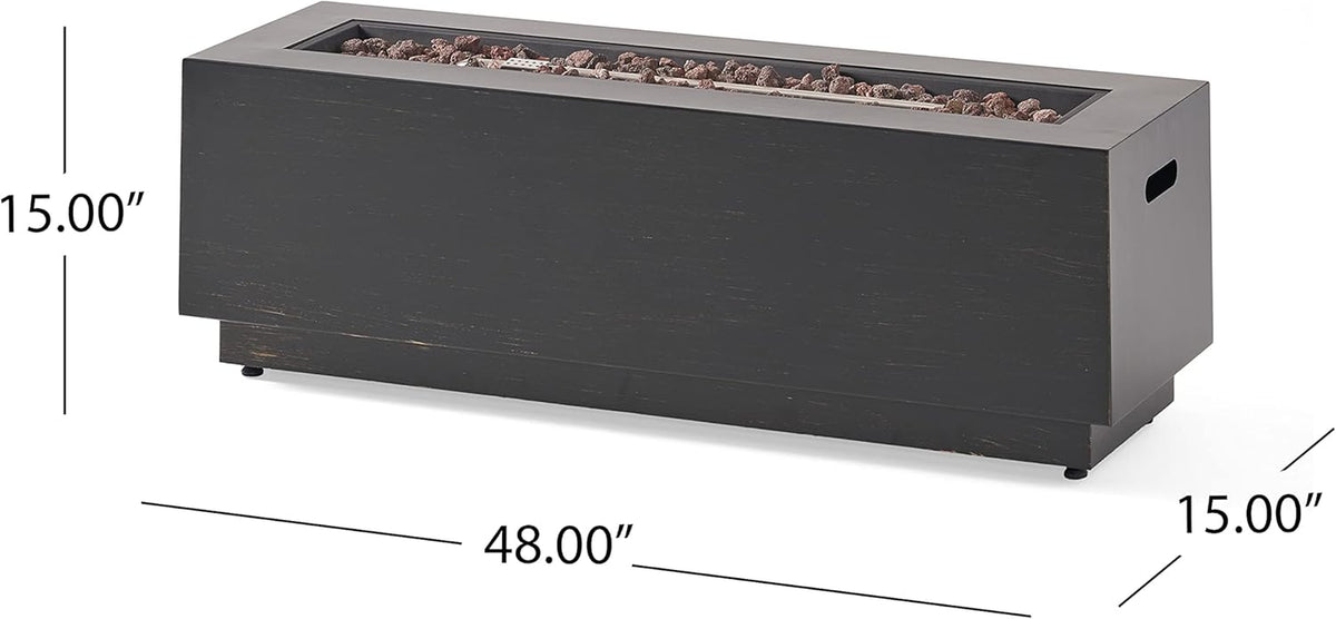Welling Outdoor Rectangular Fire Pit with Tank Holder, Brushed Brown