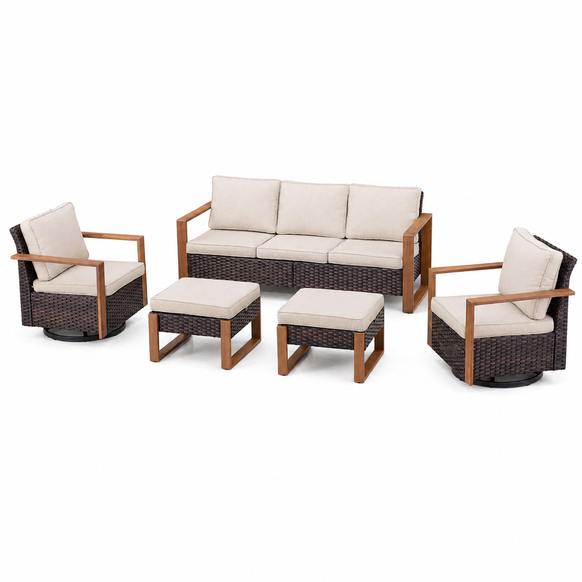 Outdoor Patio Furniture Set Built for Year-Round Entertaining, Deep Seating, Swivel Rockers, Fire Pit Table