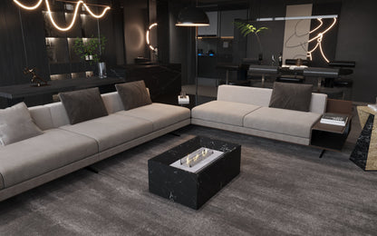 Black Marble Coffee Table with Built-in Fireplace